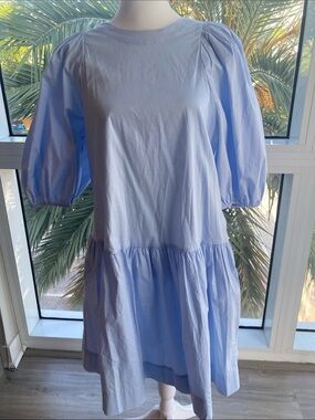 Prologue Light Blue Puff Sleeve Tiered Dress with pockets!!! Size Small,